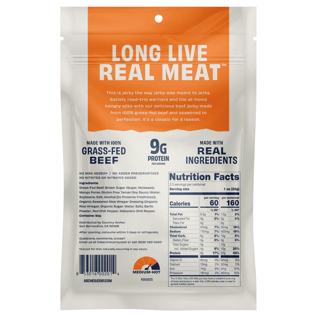 Country Archer Grass-Fed Beef Jerky, Mango Habanero - 2.5 oz