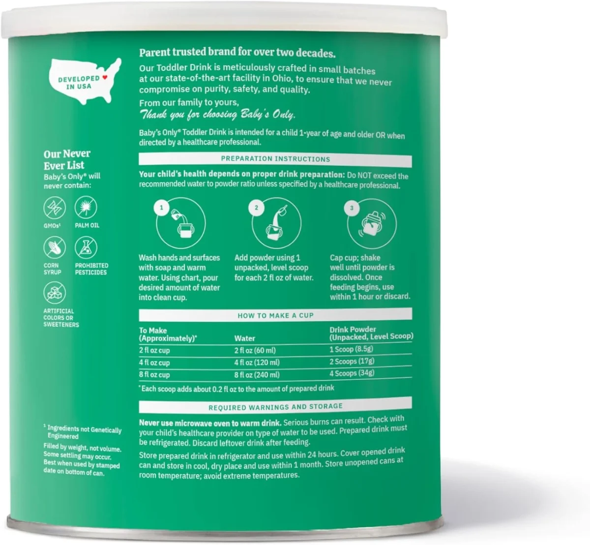 Baby's Only Organic Toddler Drink, Plant Based Pea Protein Powder - 12.7 oz