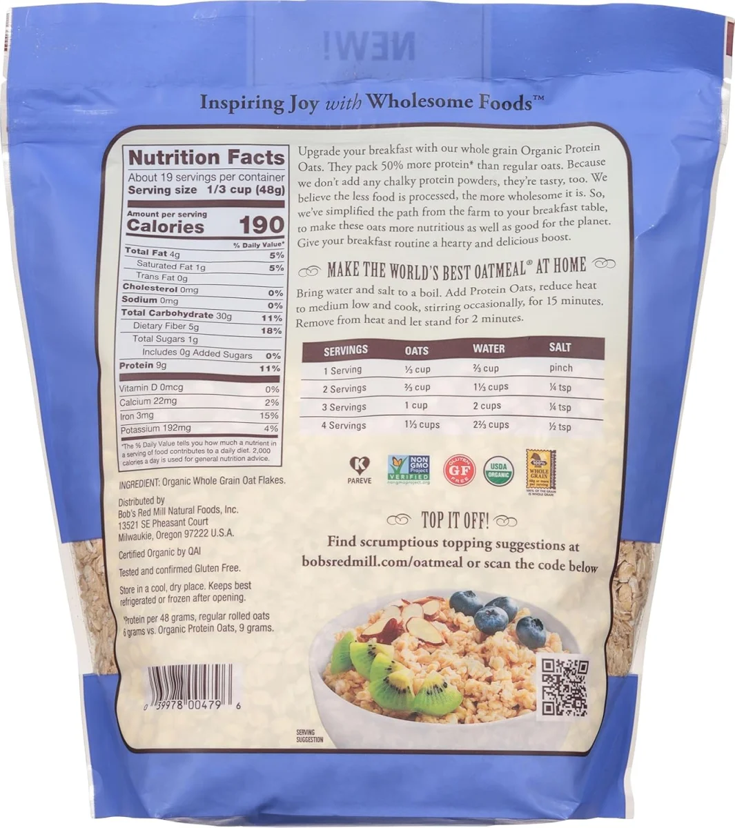 Bob's Red Mill Gluten Free Organic Protein Oats - 32 oz
