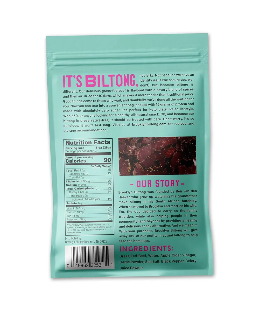 Brooklyn Biltong, Air Dried Grass Fed Beef Snack