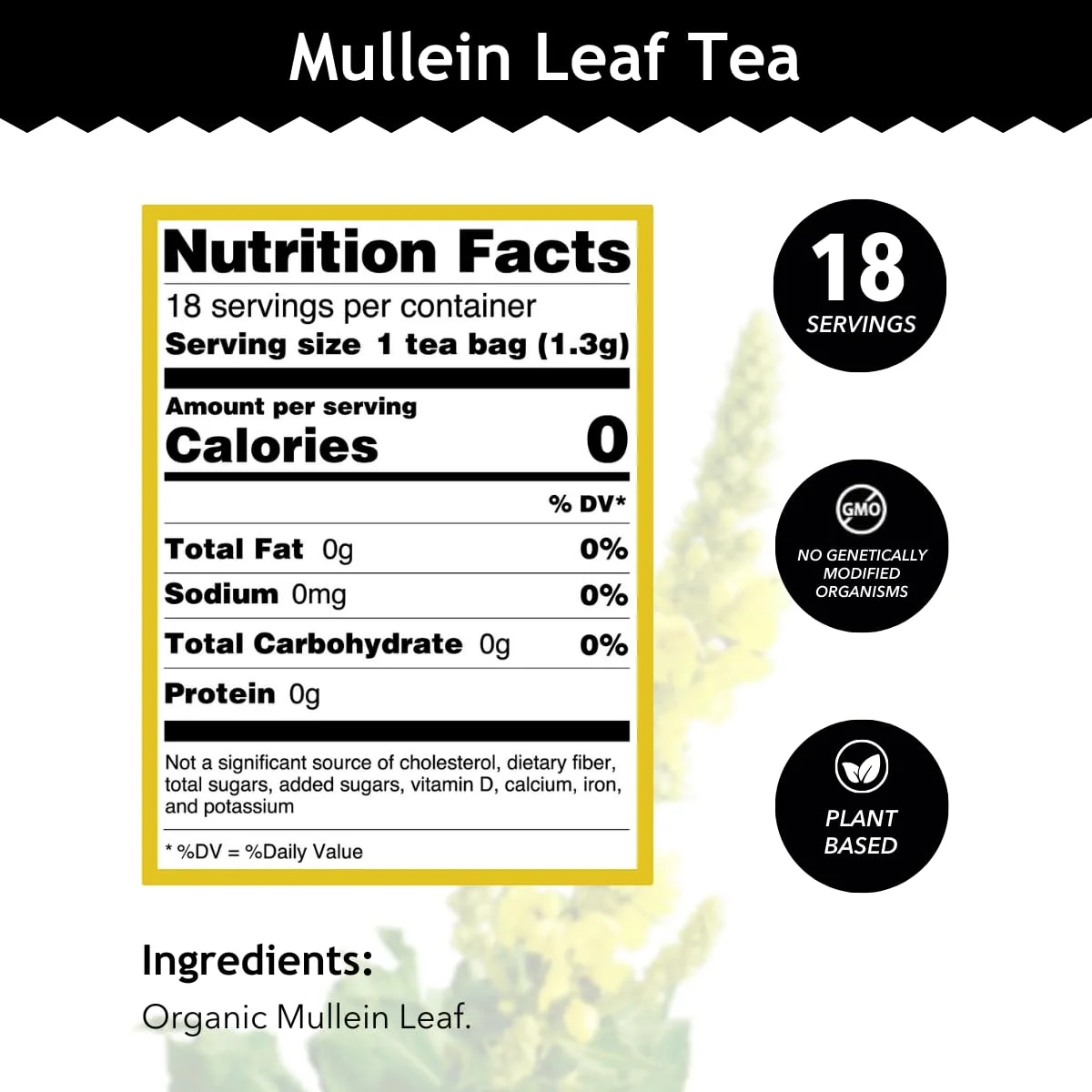 Buddha Teas Organic Mullein Leaf Tea - 18 Tea Bags