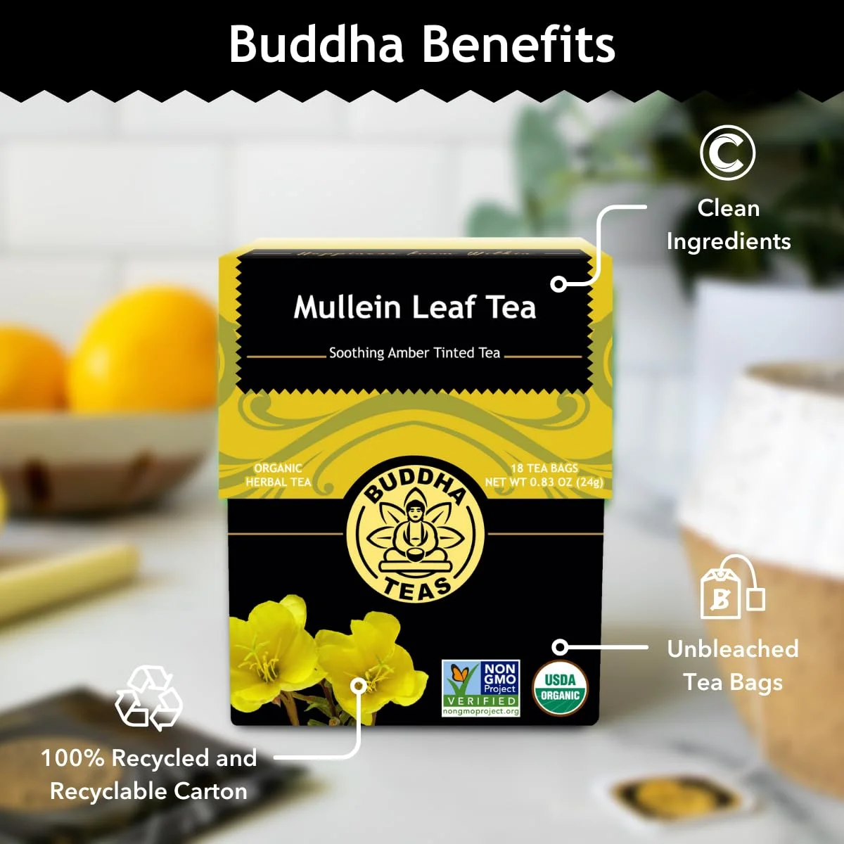 Buddha Teas Organic Mullein Leaf Tea - 18 Tea Bags