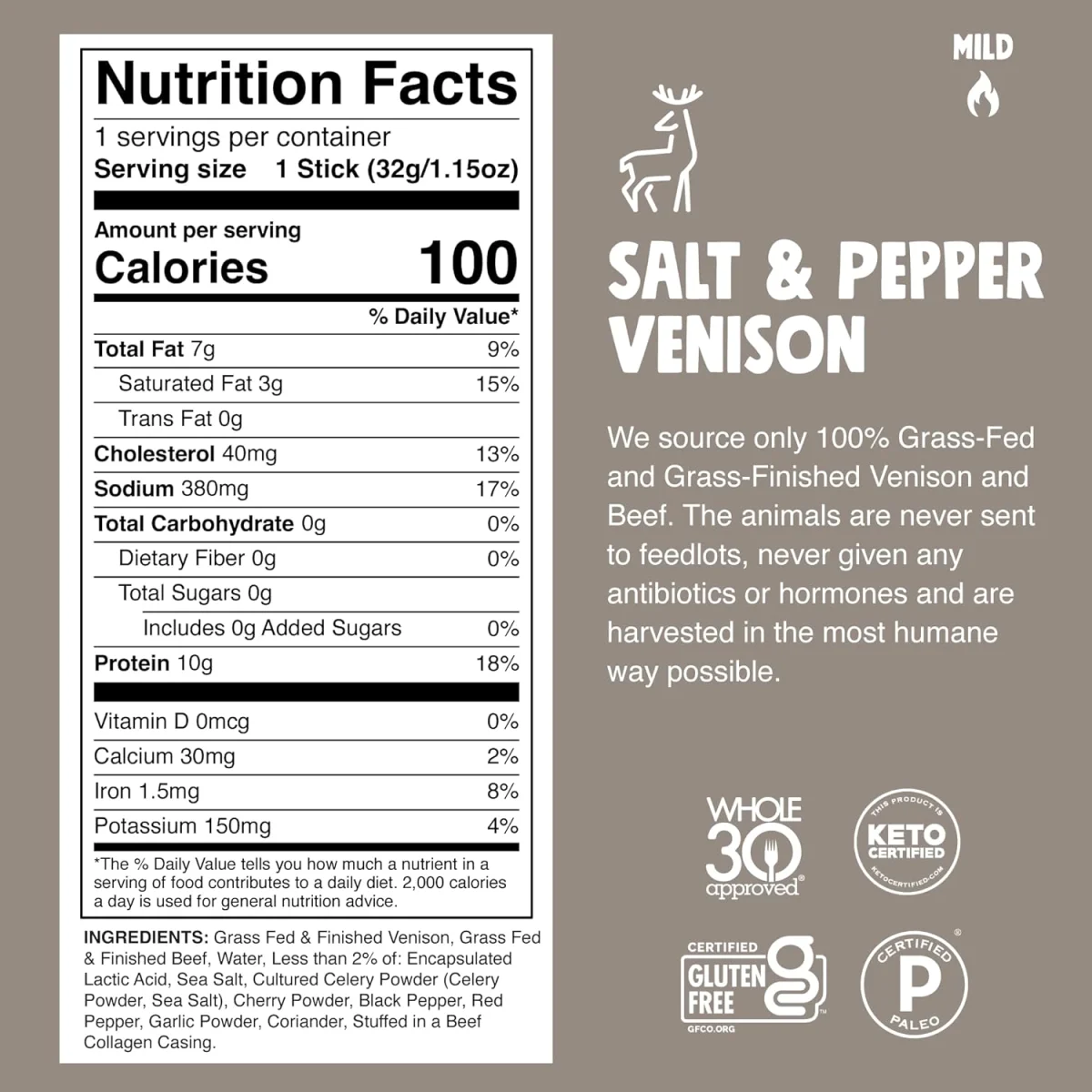 Chomps Venison Stick, Salt & Pepper Mild - 1.15 oz