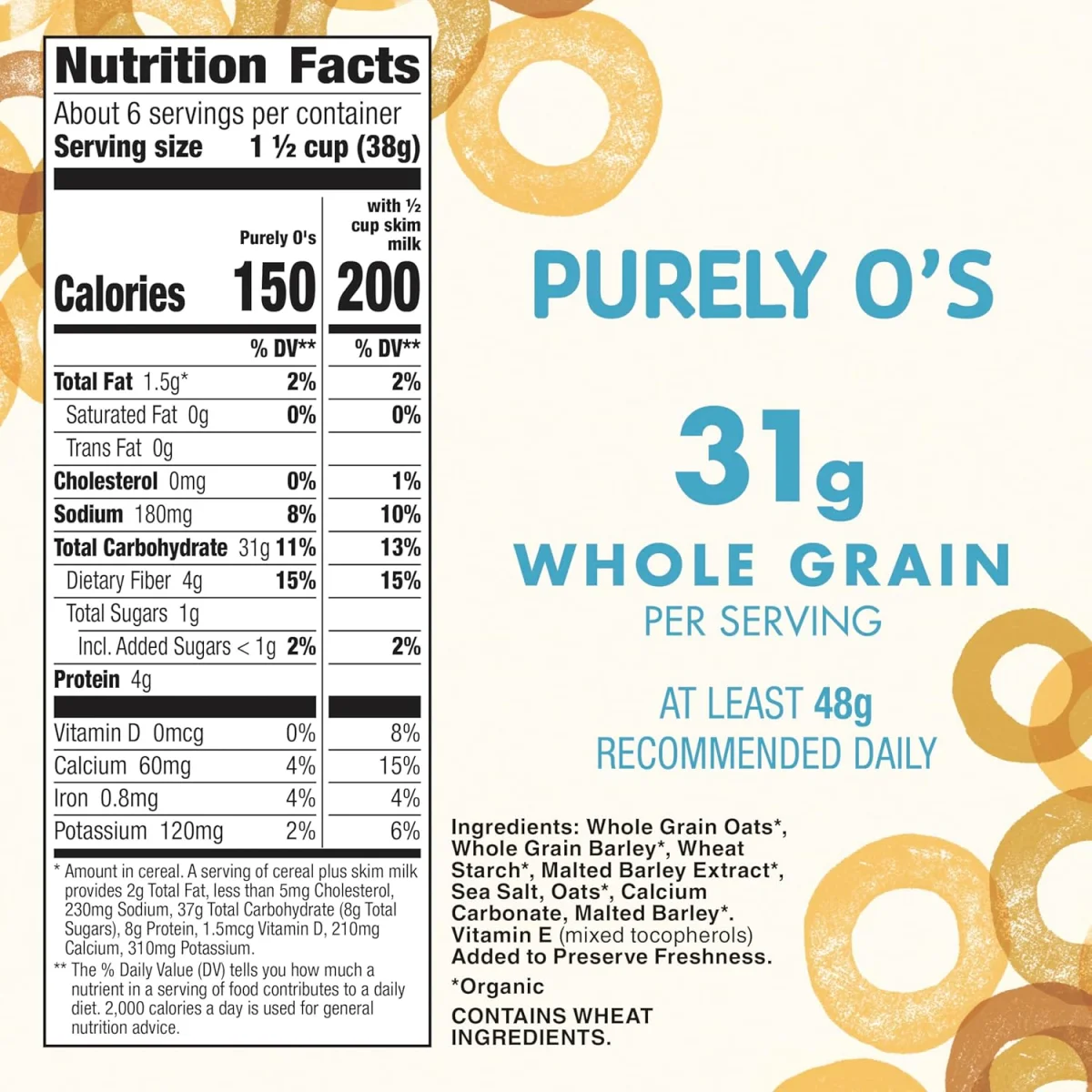 Cascadian Farm Organic Cereal, Purely O's - 8.6 oz