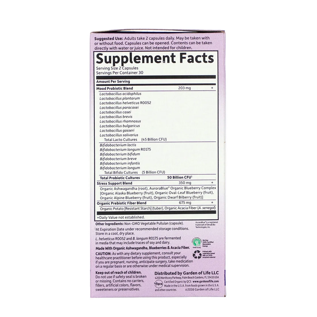 Garden of Life Dr. Formulated Probiotics Mood plus - 50 billion - 60 Vegetarian Capsules