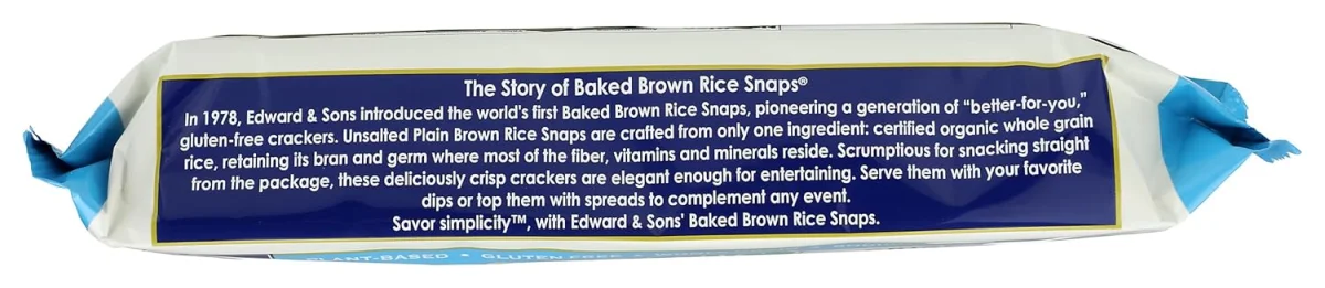 Edward & Sons Organic Brown Rice Snaps, Gluten Free Unsalted Plain - 3.5 oz