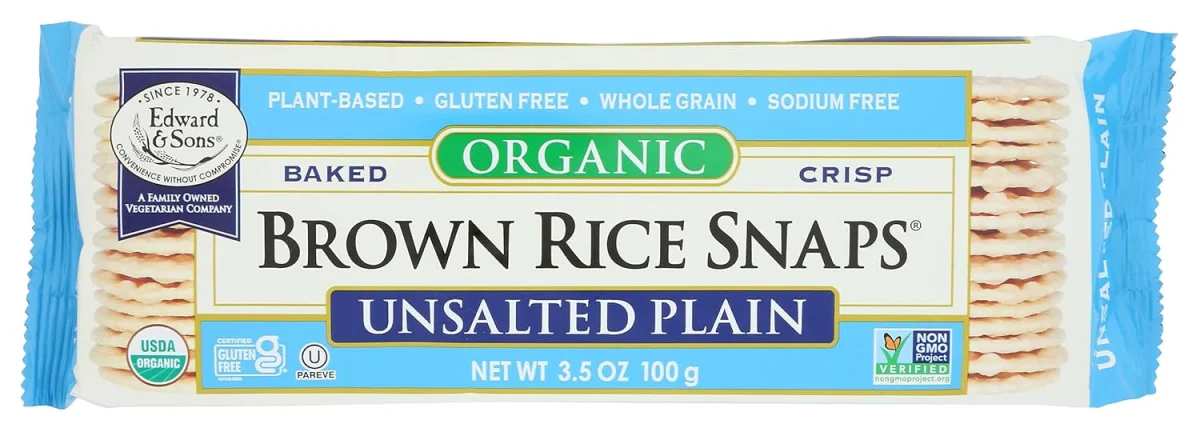 Edward & Sons Organic Brown Rice Snaps, Gluten Free Unsalted Plain - 3.5 oz