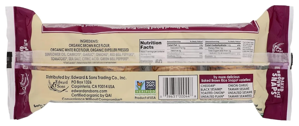 Edward & Sons Brown Rice Snaps, Gluten Free Vegetable - 3.5 oz