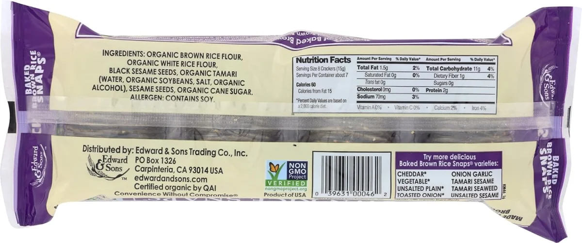 Edward & Sons Brown Rice Snaps, Gluten Free Black Sesame - 3.5 oz