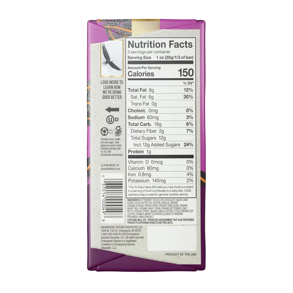 Endangered Species Dark Chocolate Sea Salt Caramel Bar - 3 oz