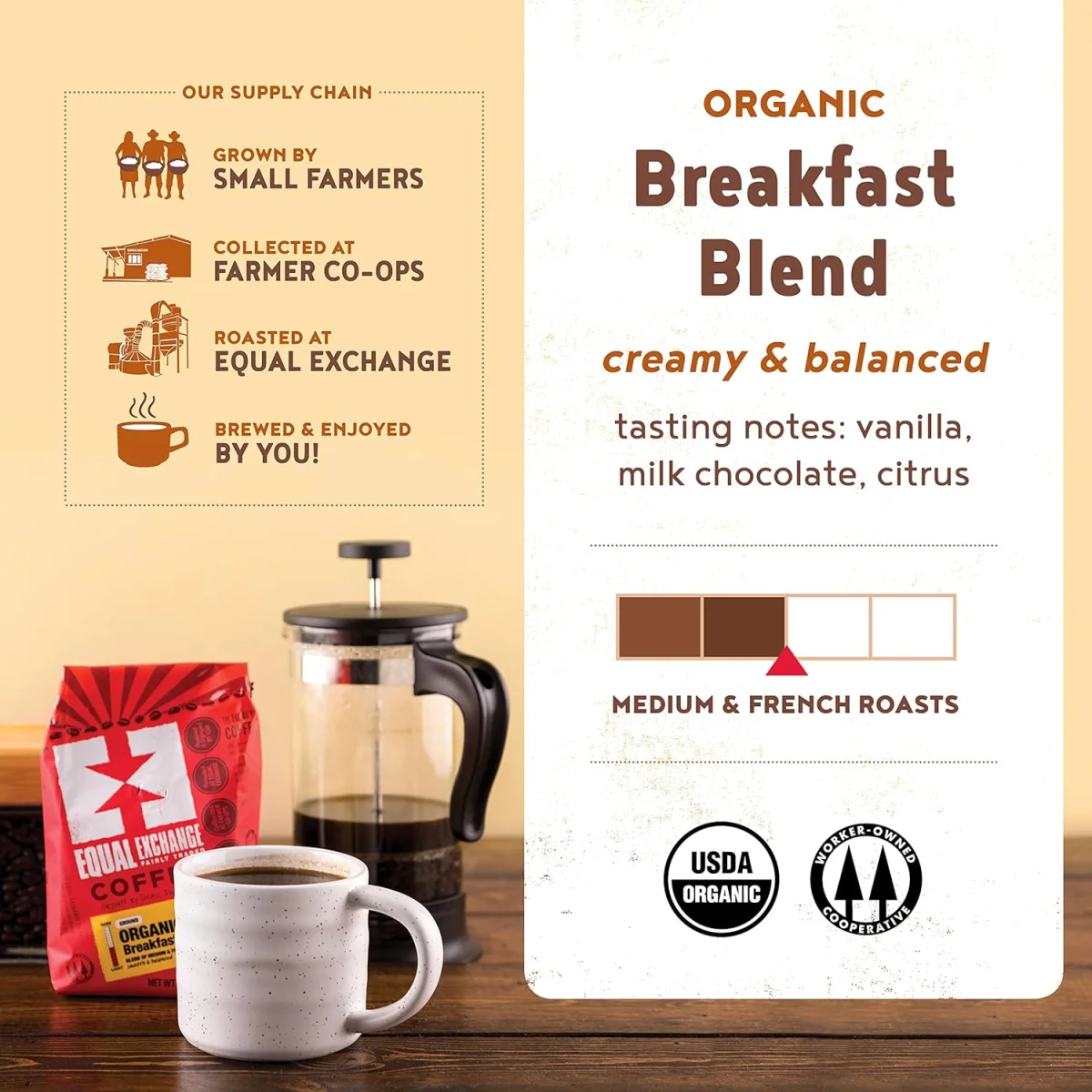 Equal Exchange Organic Breakfast Blend Whole Bean Coffee - 12 oz