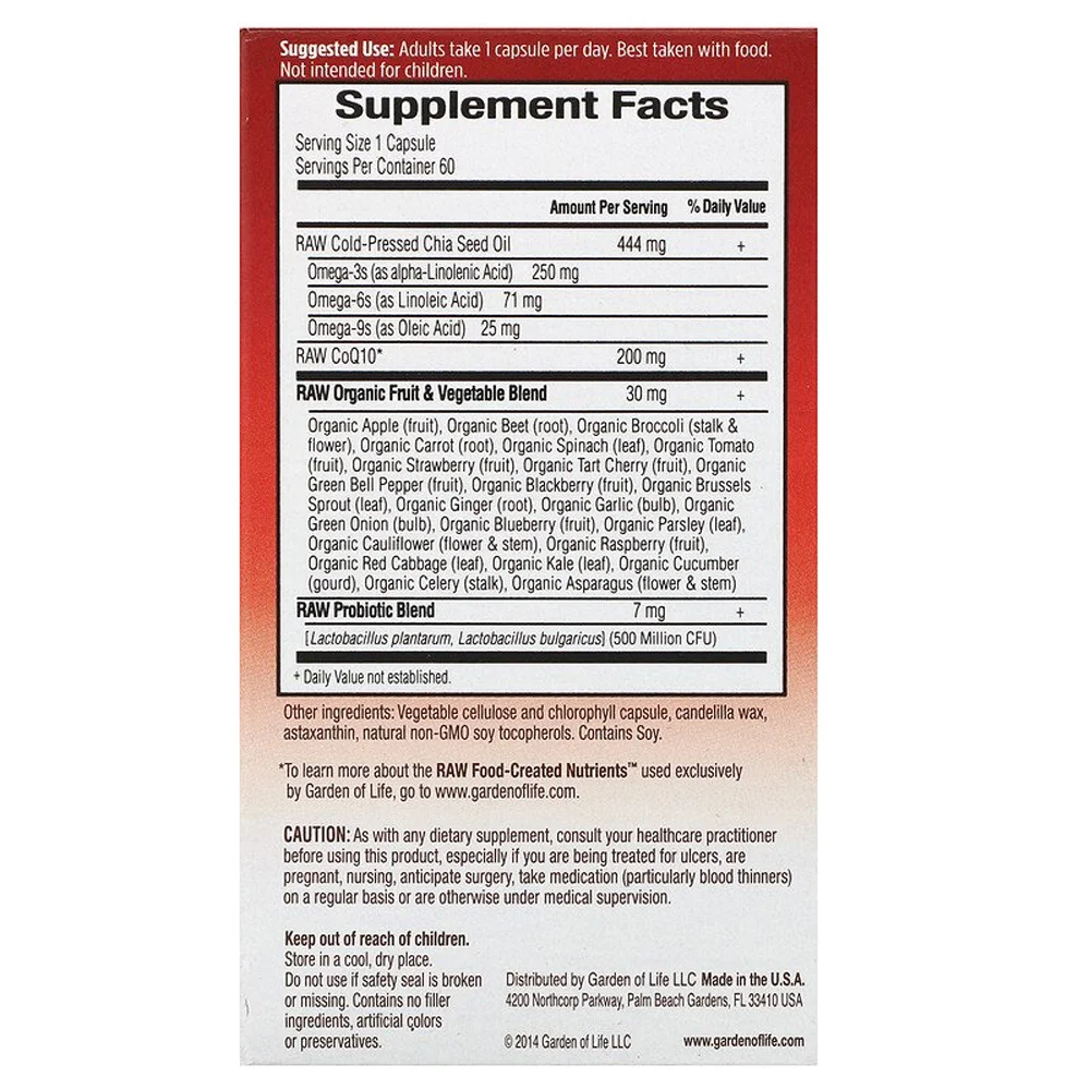 Garden of Life Raw CoQ10 - 200 mg - 60 Vegan Capsules