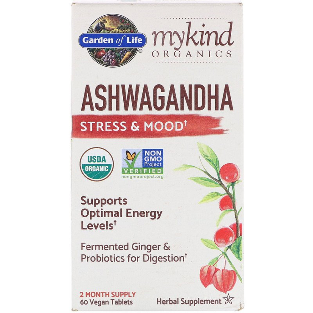 Garden of Life Organics Ashwagandha Stress & Mood Herbal Supplement - 60 Vegan Tablets