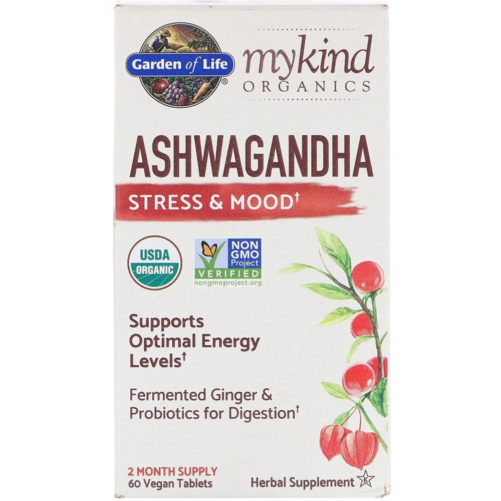 Garden of Life Organics Ashwagandha Stress & Mood Herbal Supplement - 60 Vegan Tablets