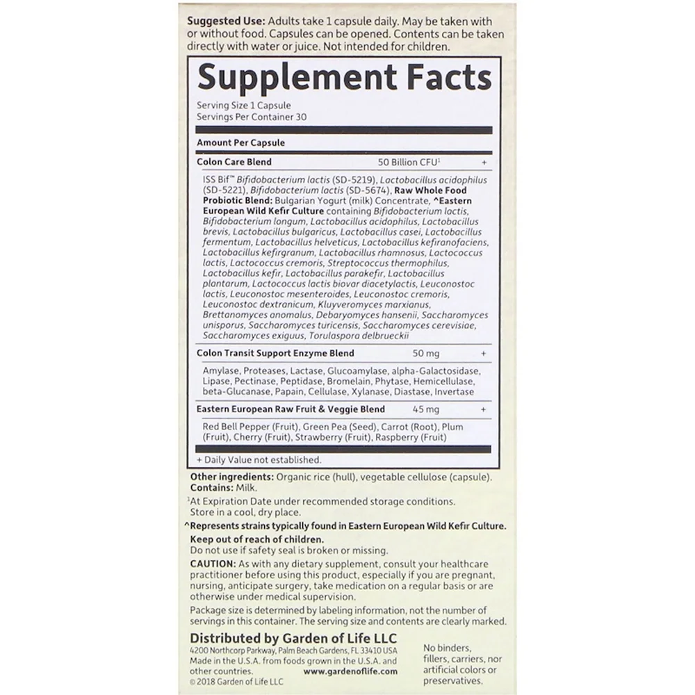 Garden of Life Raw Probiotics Colon Care - 50 billion CFU - 30 Vegetarian Capsules