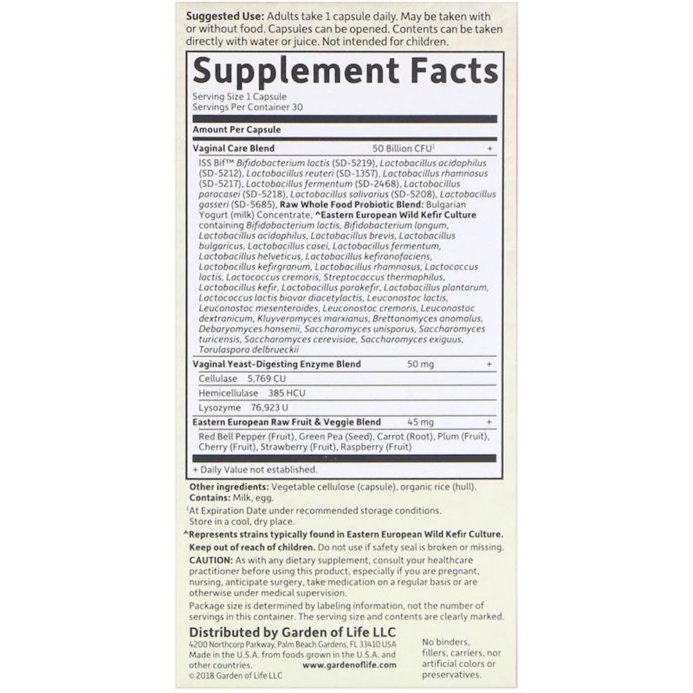 Garden of Life Raw Probiotics Vaginal Care - 50 billion CFU - 30 Vegetarian Capsules