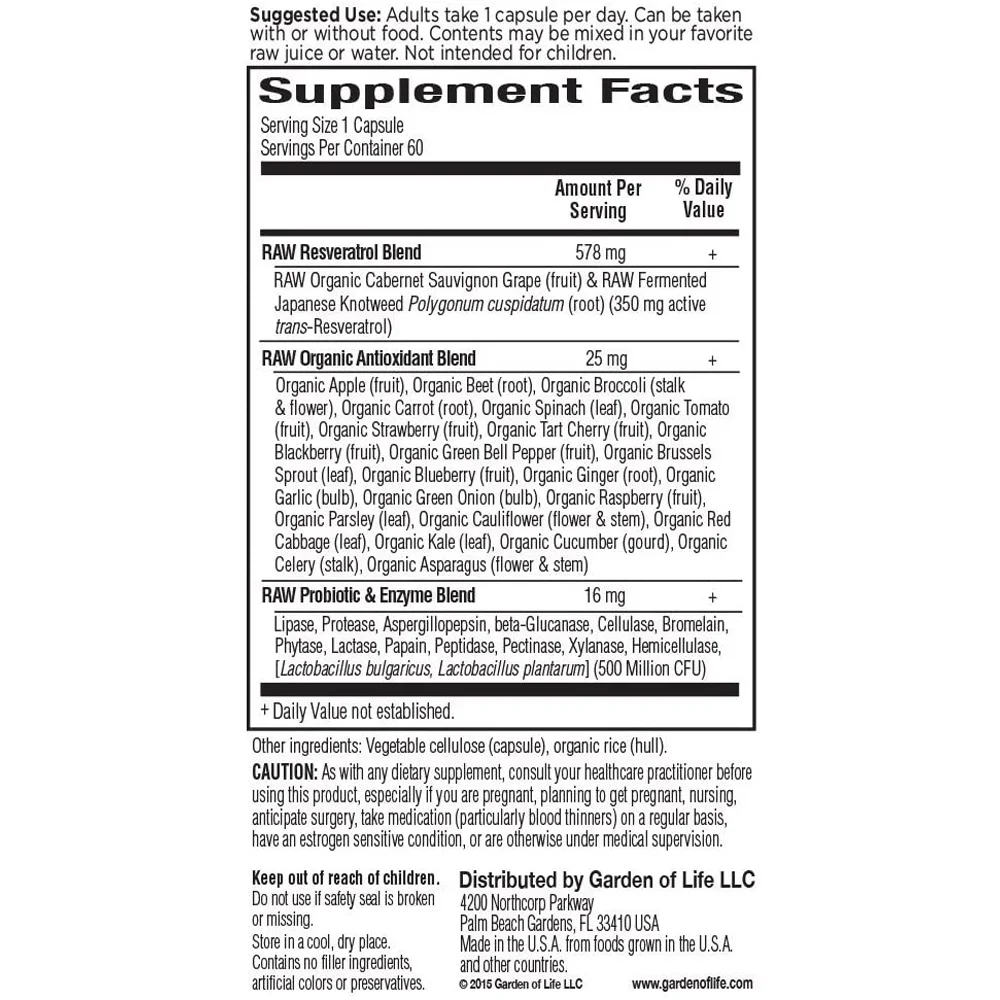 Garden of Life RAW Resveratrol - 350 mg - 60 Vegetarian Capsules