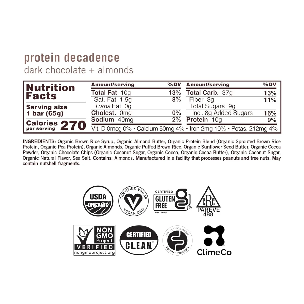 GoMacro MacroBar Organic Vegan Protein Bar, Dark Chocolate + Almonds - 2.4 oz