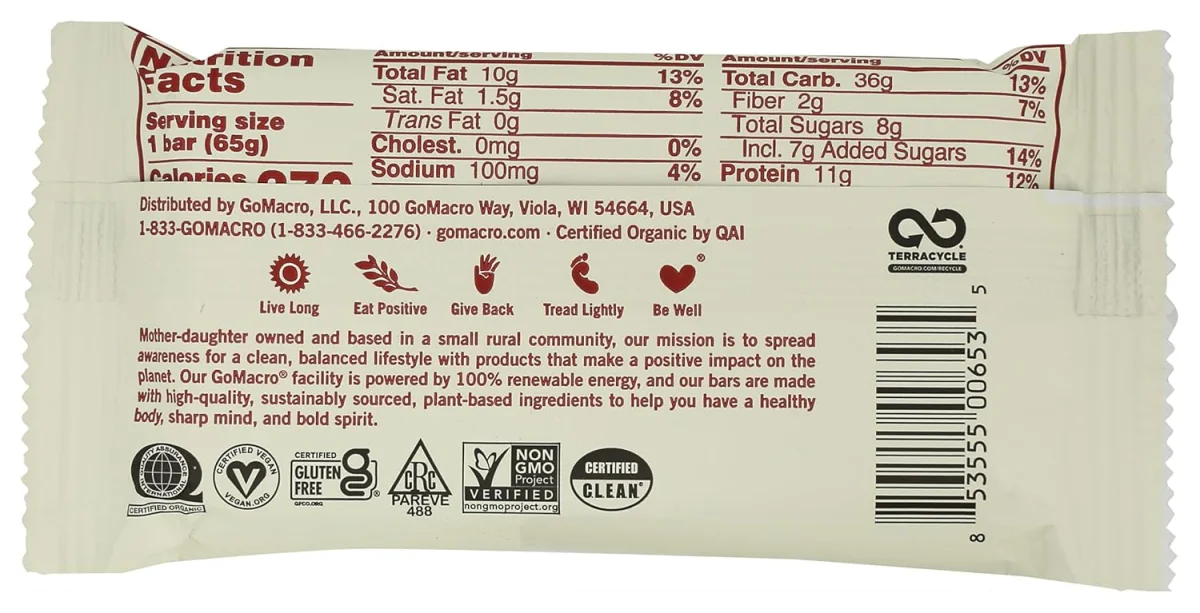 GoMacro MacroBar Organic Vegan Protein Bar, Maple Sea Salt