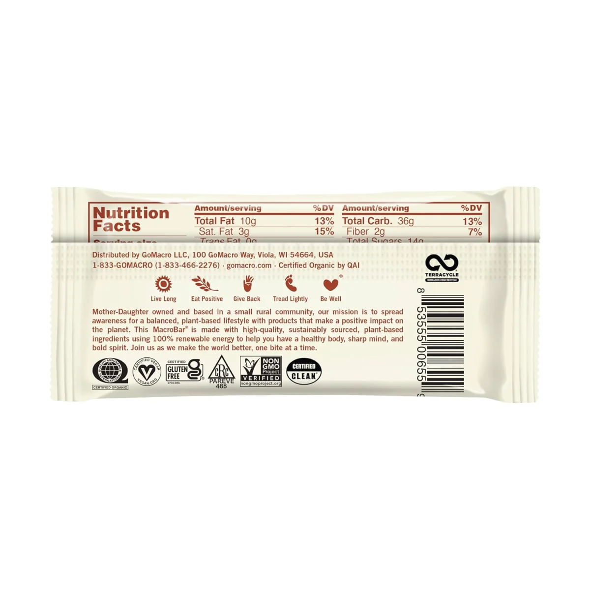 GoMacro MacroBar, Double Chocolate Peanut Butter Chips - 2.3 oz