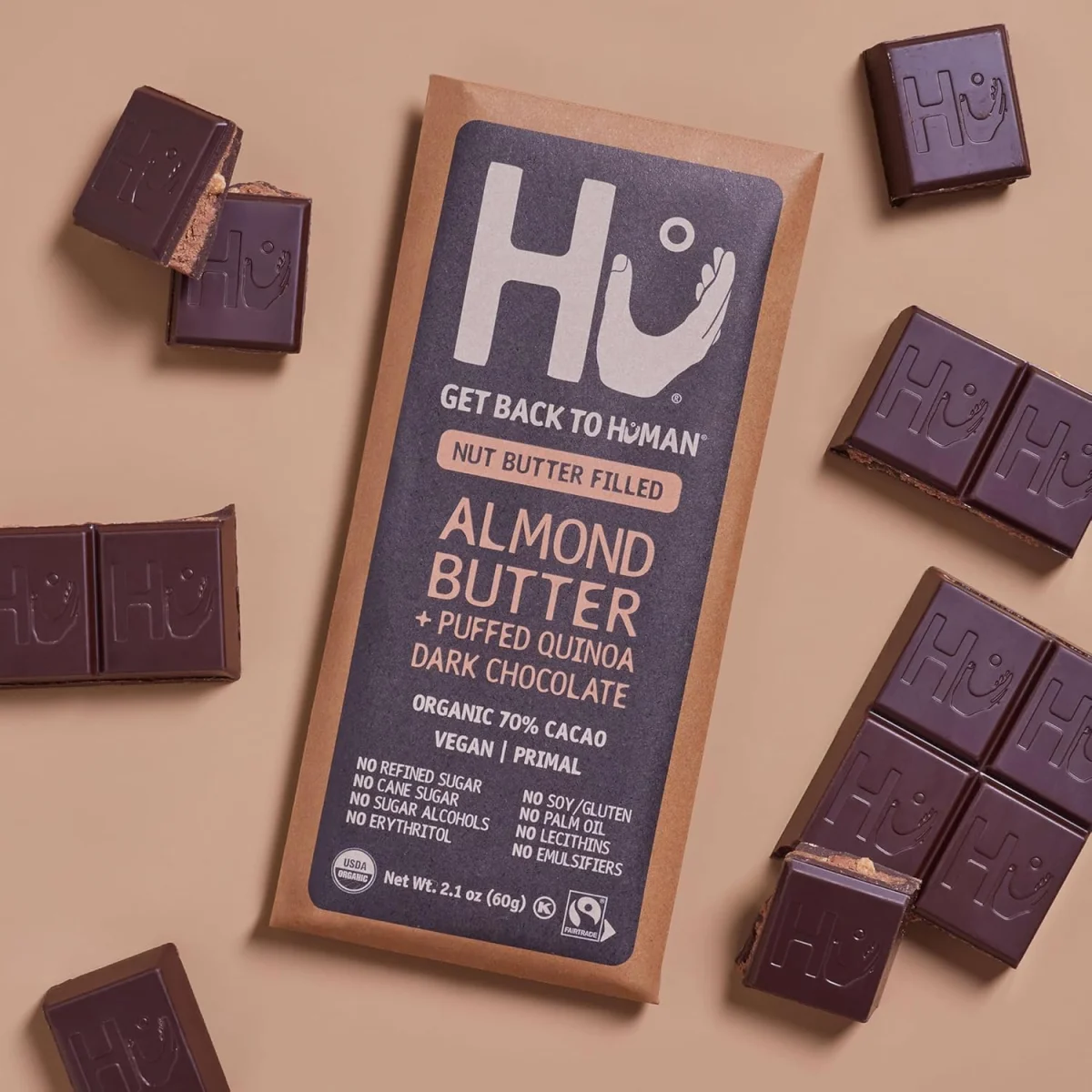 Hu Dark Chocolate Bar, Almond Butter + Puffed Quinoa - 2.1 oz