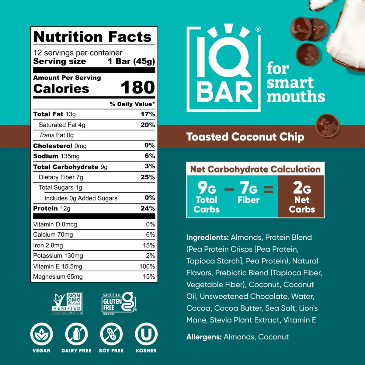 IQBAR Toasted Coconut Chip Protein Bar 