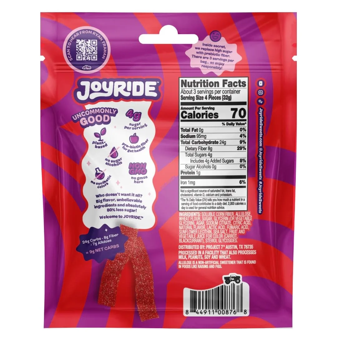Joyride Sour Candy Strips, Sour Strawberry - 3.5 oz