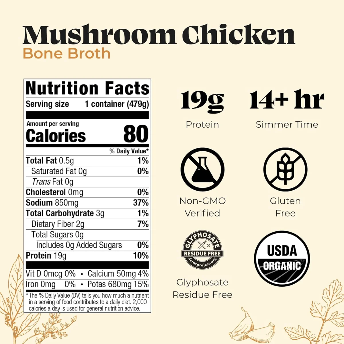Kettle & Fire Mushroom Chicken Bone Broth - 16.2 oz