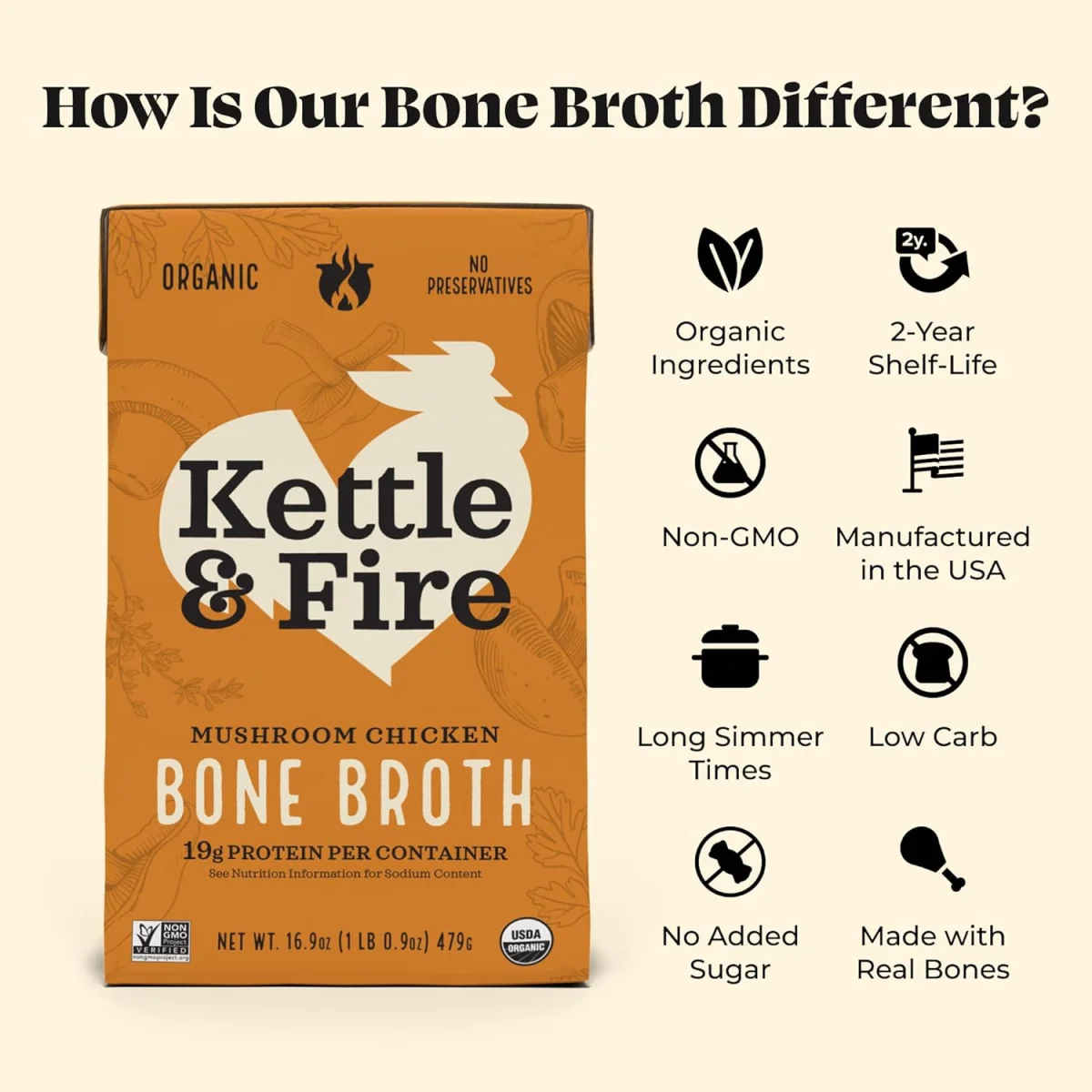 Kettle & Fire Mushroom Chicken Bone Broth - 16.2 oz