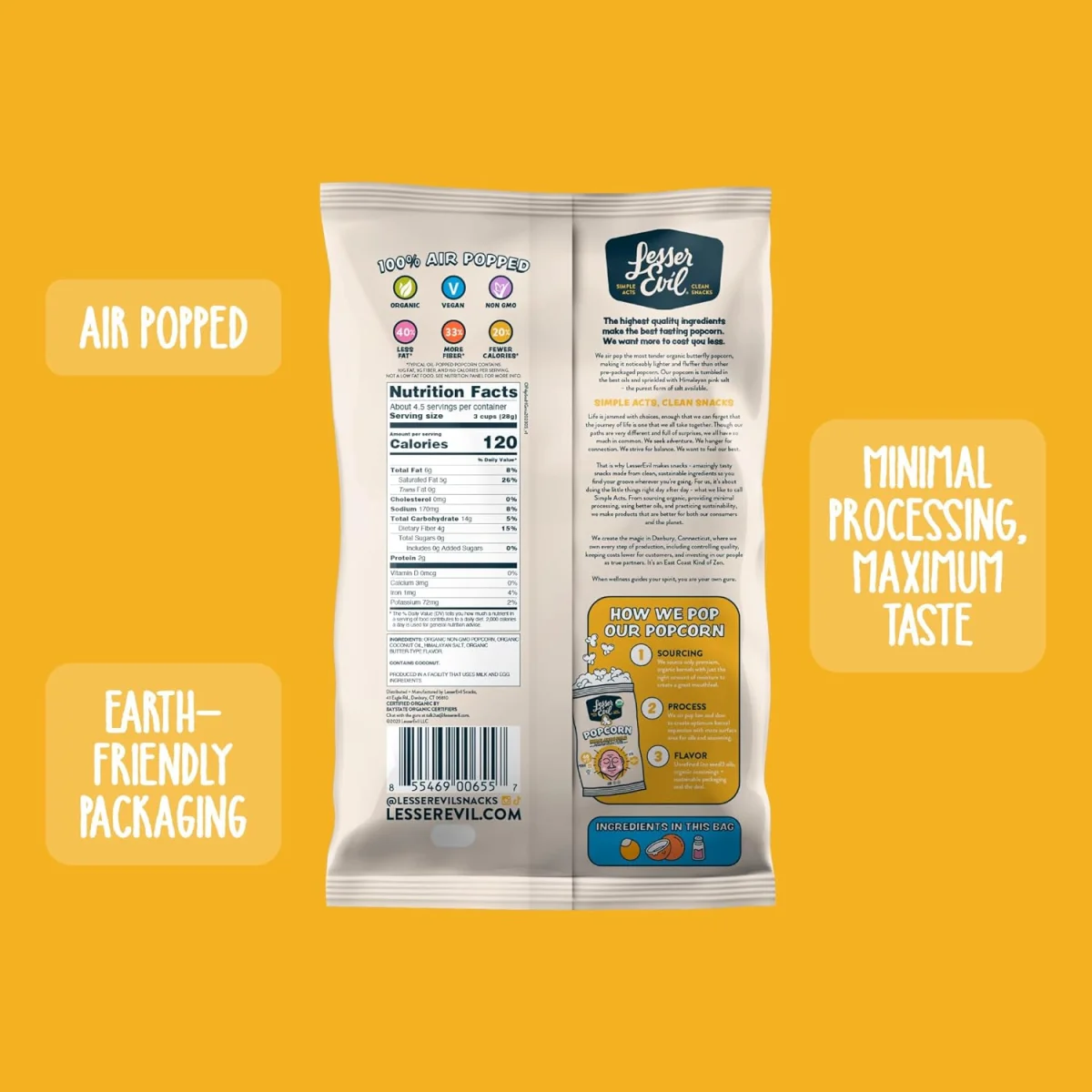 LesserEvil Buddha Bowl Organic Popcorn, Himalayan Gold - 4.6 oz