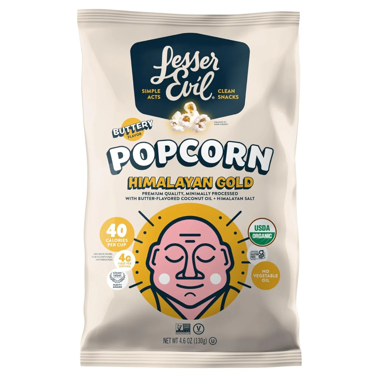 LesserEvil Buddha Bowl Organic Popcorn, Himalayan Gold - 4.6 oz