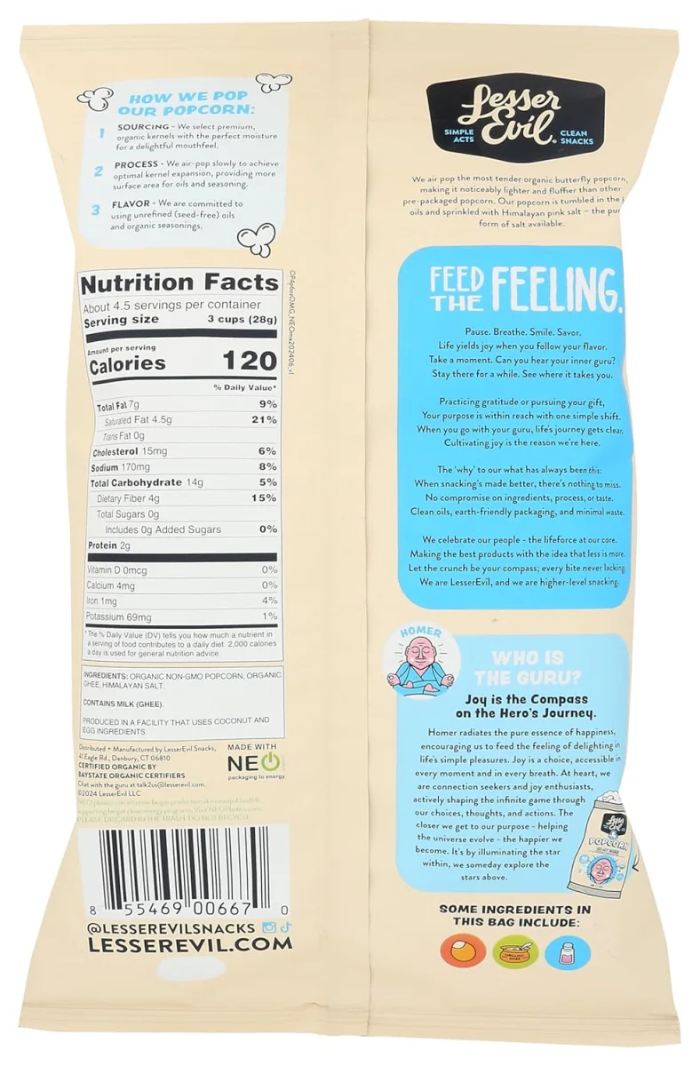 LesserEvil Buddha Bowl Organic Popcorn, Oh My Ghee - 4.6 oz