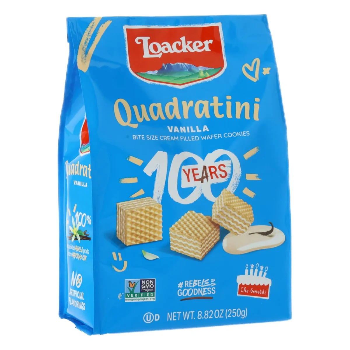 Loacker Quadratini Vanilla Wafer Cookies, Bite Sized, Non-GMO Creme Filled