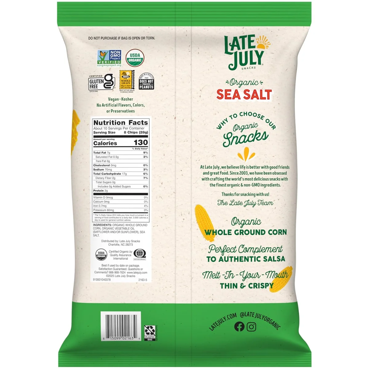 Late July Sea Salt Thin & Crispy Organic Tortilla Chips - 10.1 oz