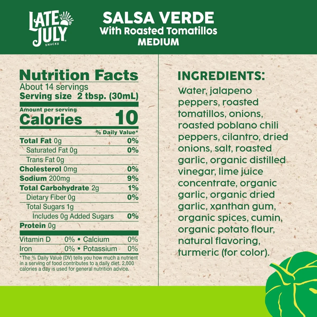 Late July Gluten Free Salsa Verde, Medium - 15.5 oz