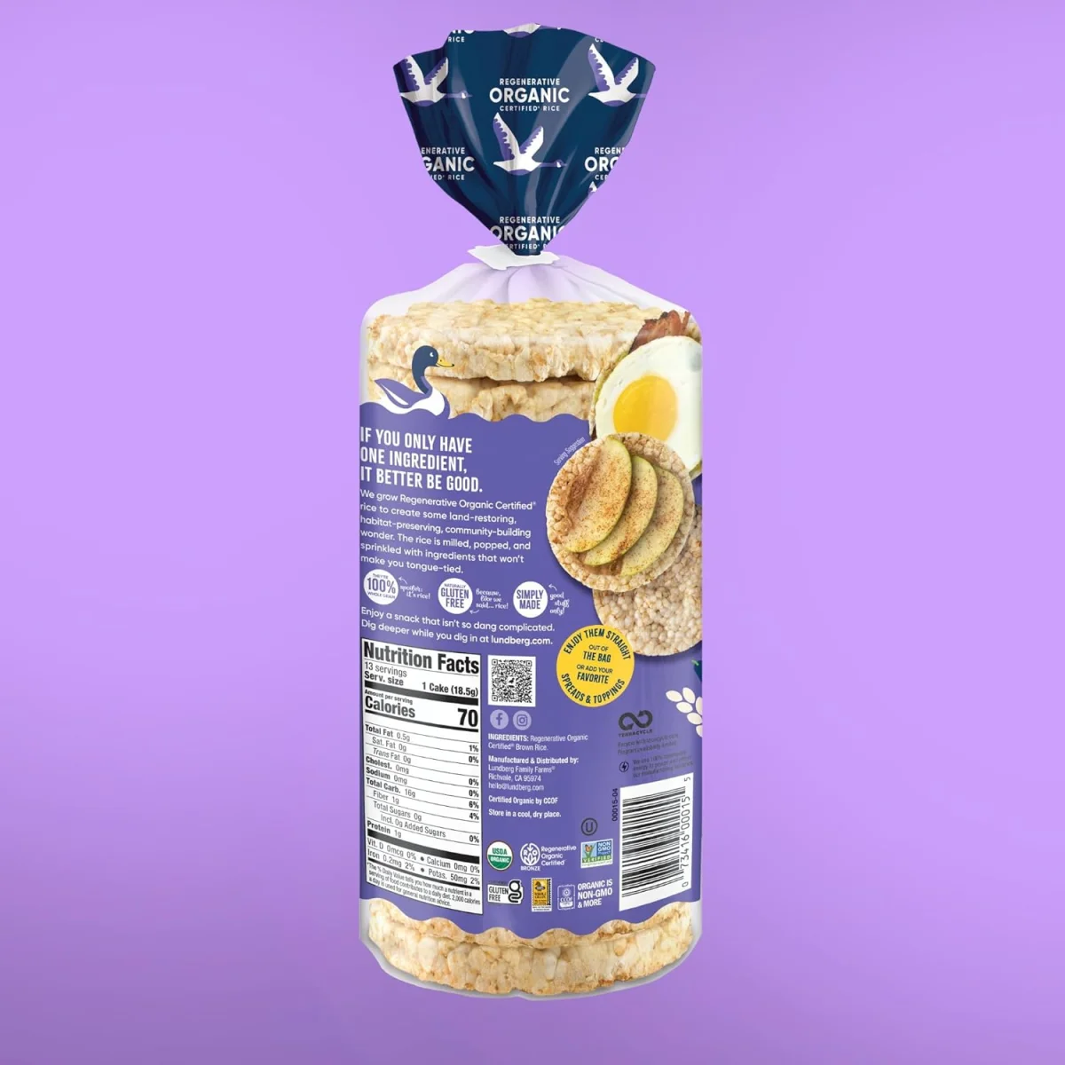 Lundberg Brown Rice Cakes Organic Whole Grain, Lightly Salted, Gluten Free - 8.5 oz