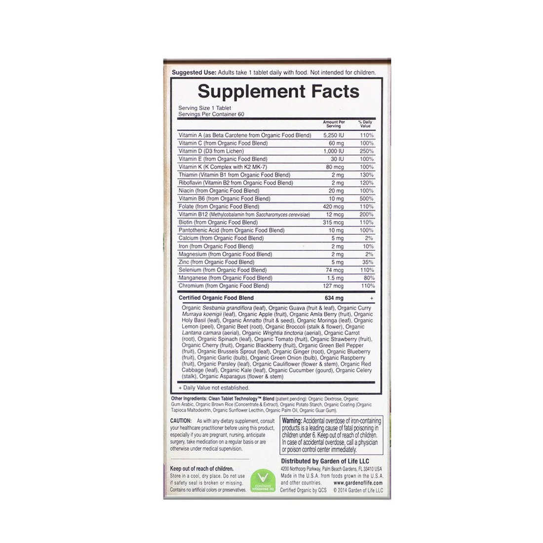 Garden of Life Organics Women's Once Daily Multivitamin - 60 Vegan Tablets
