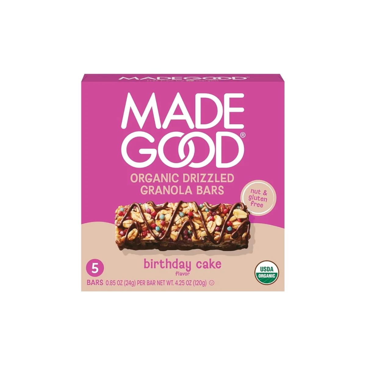 MadeGood Organic Chewy Chocolate Drizzled Granola Bars, Birthday Cake - 5 Bars