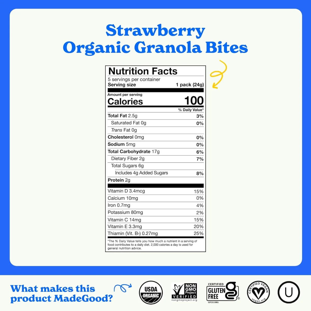 MadeGood Organic Strawberry Granola Bites - 5 ct
