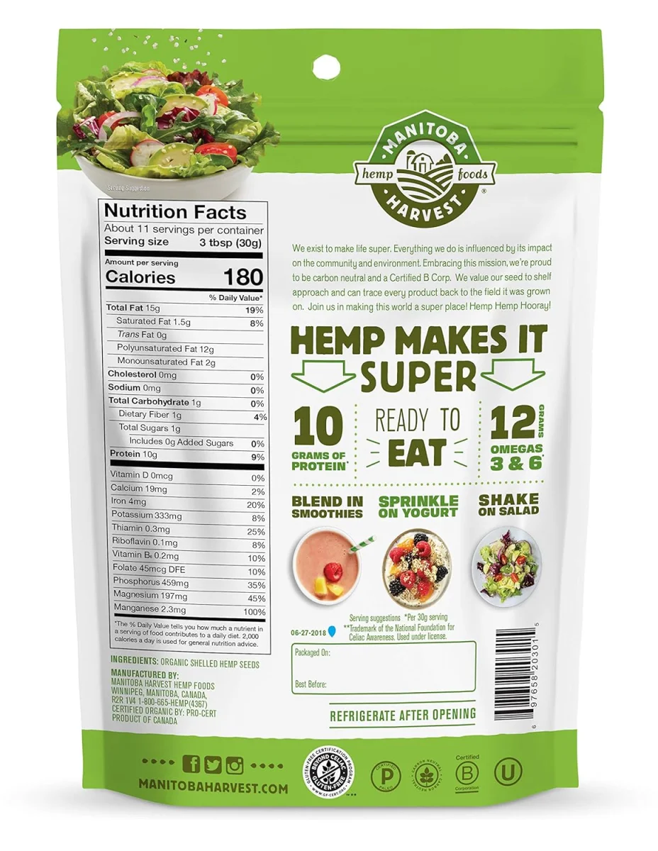 Manitoba Harvest Organic Hemp Hearts Shelled Hemp Seeds - 12 oz