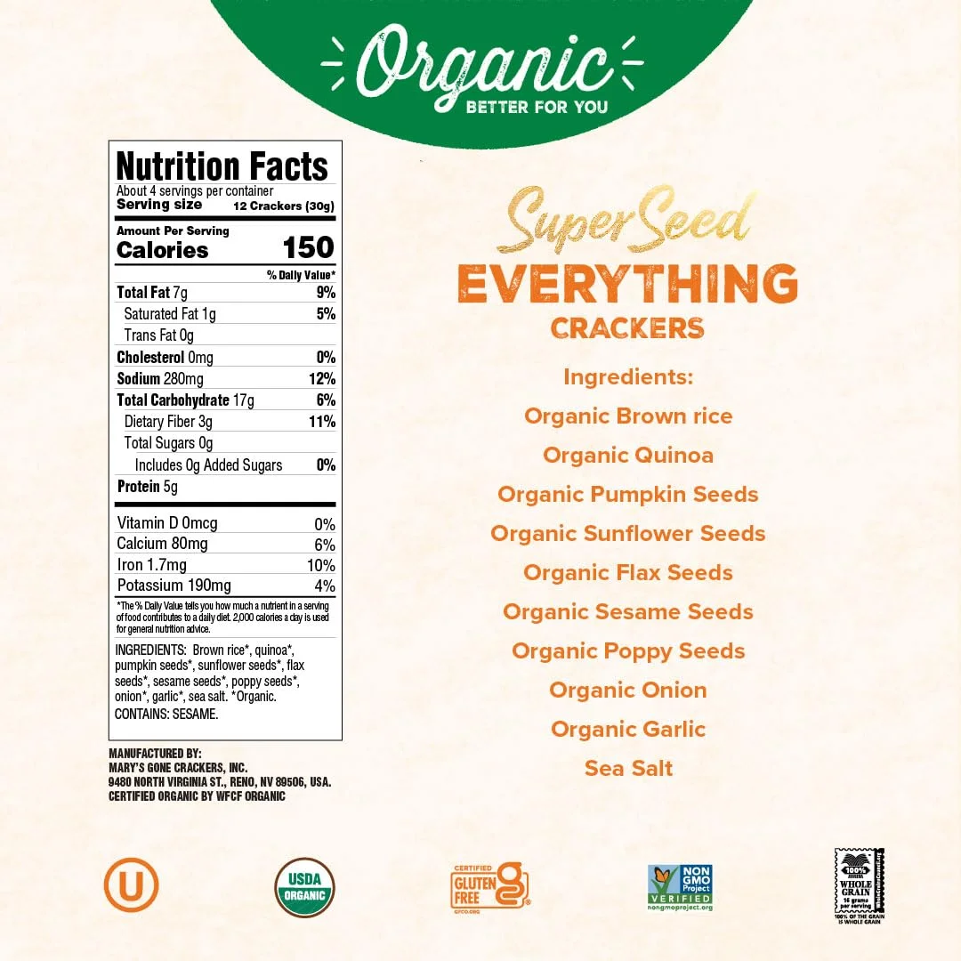 Mary's Gone Crackers Organic Super Seed Crackers, Everything - 4 oz
