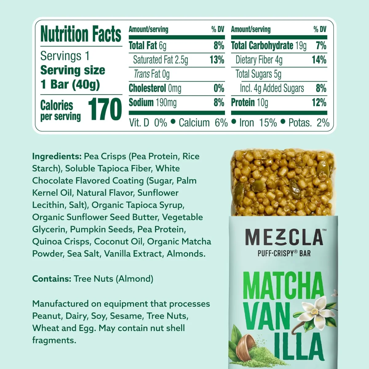 Mezcla Puff Crispy Protein Bar, Japanese Matcha Vanilla - 1.4 oz