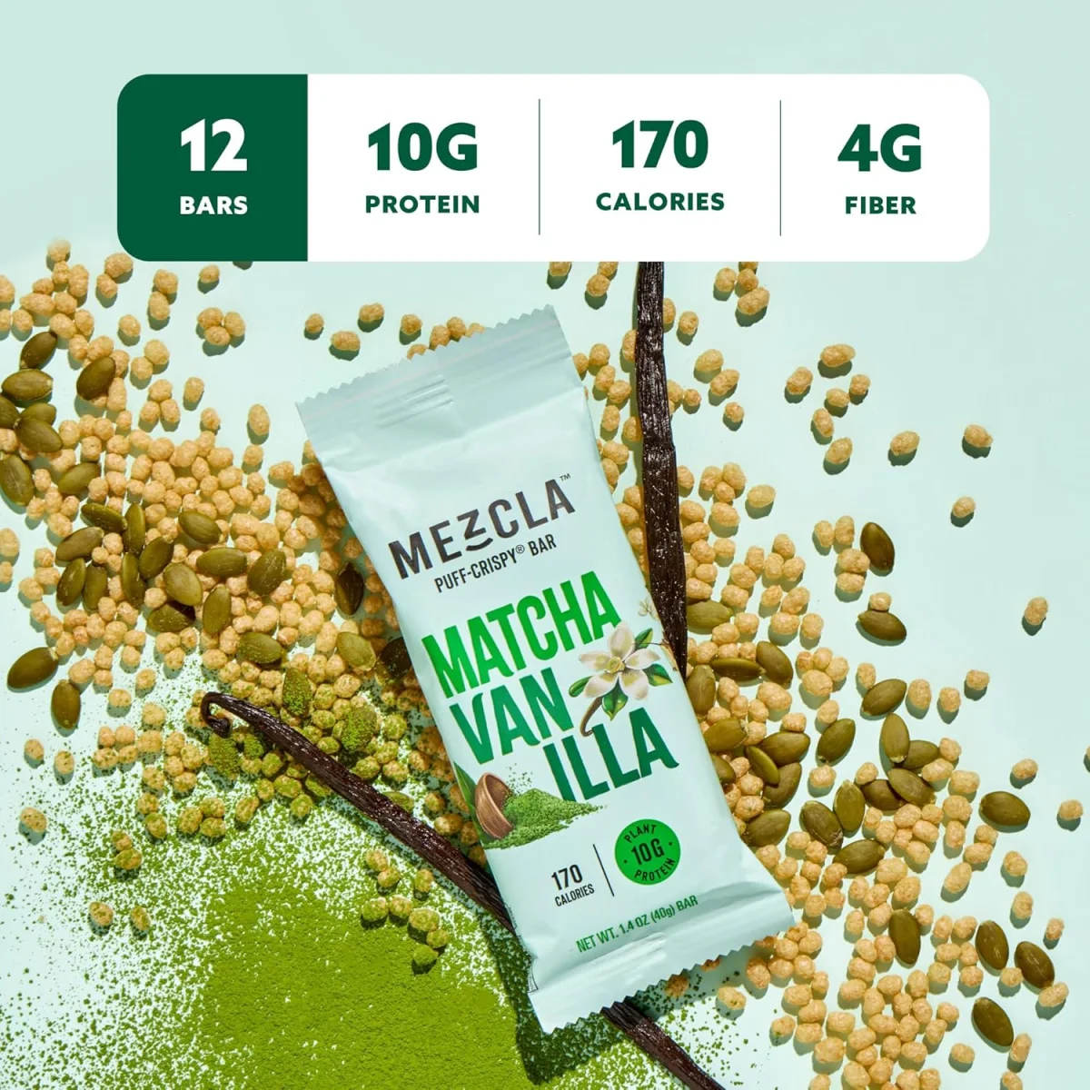 Mezcla Puff Crispy Protein Bar, Japanese Matcha Vanilla - 1.4 oz