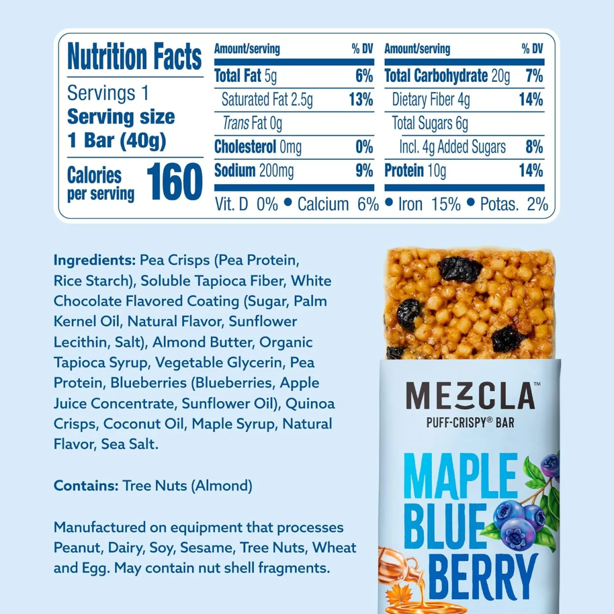 Mezcla Puff Crispy Protein Bar, Canadian Maple Blueberry - 1.4 oz