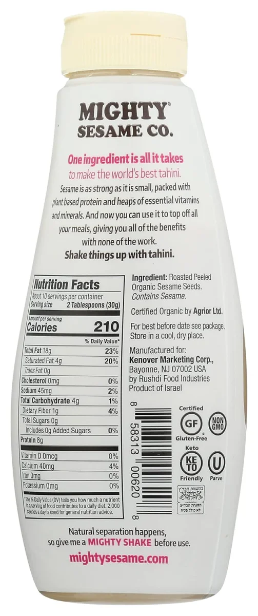 Mighty Sesame Co. Organic Tahini, Squeezable Creamy & Ready Paste - 10.9 oz