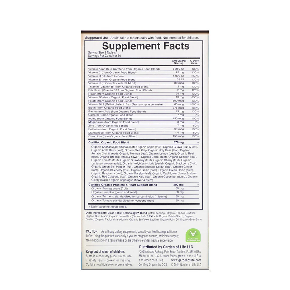 Garden of Life Organics Men's Multi 40 Plus - 120 Vegan Tablets