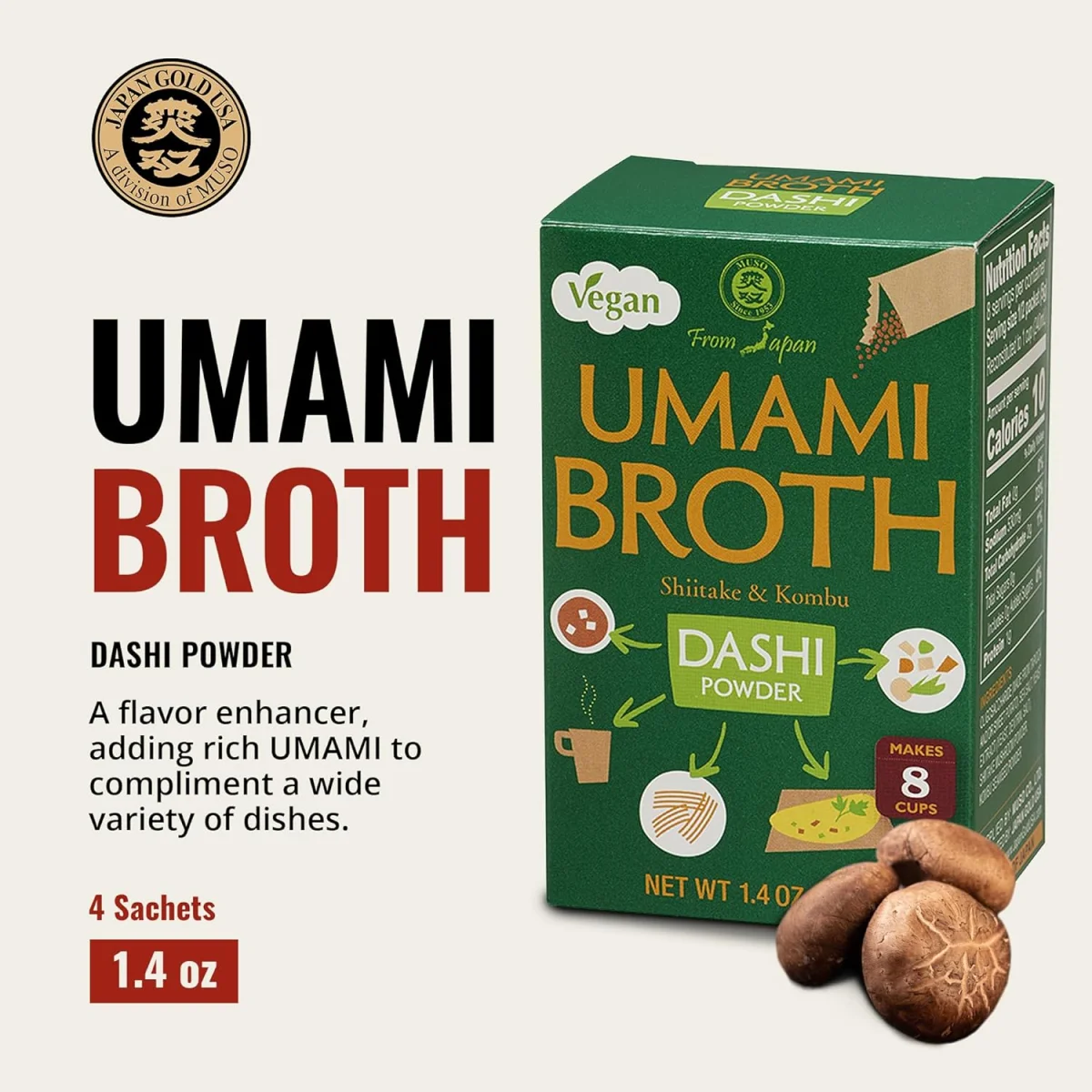 Muso From Japan Umami Broth Dashi Powder, Vegan - 1.4 oz