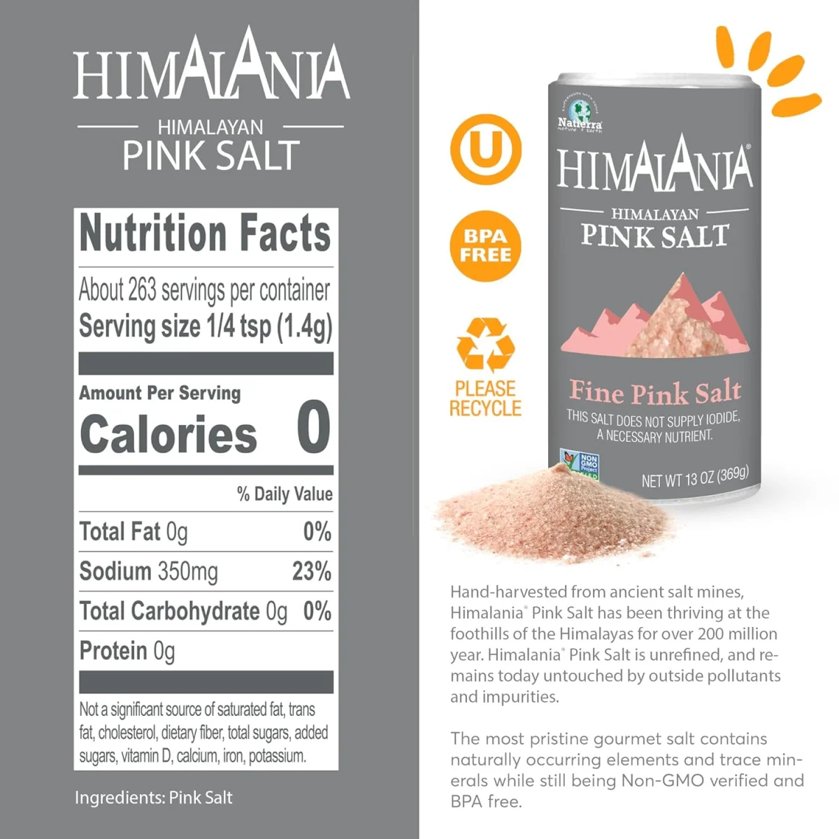 Natierra Himalania Fine Pink Himalayan Salt - 6 oz