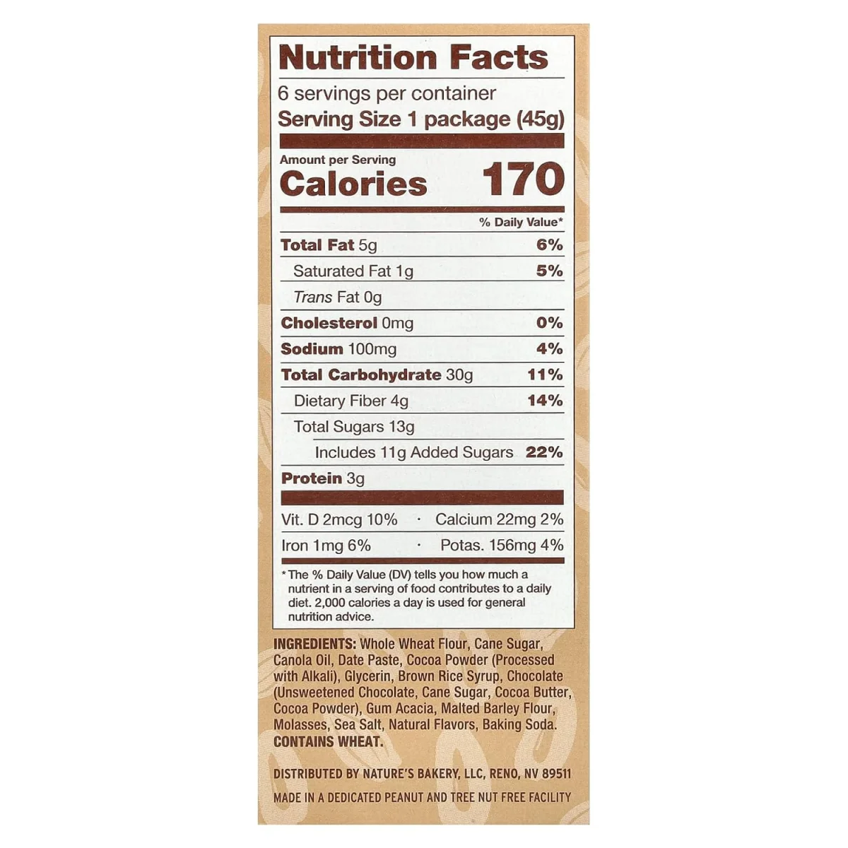 Nature's Bakery Whole Grain Double Chocolate Brownie Bar - 6 Bars