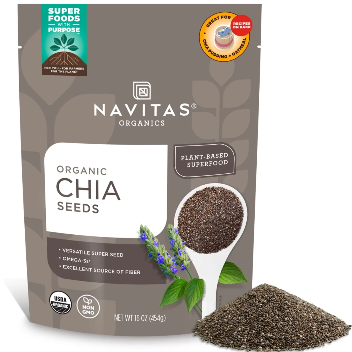 Navitas Organics Organic Chia Seeds, Omega-3s & Fiber - 16 oz